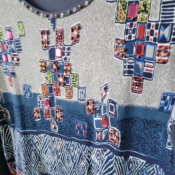 NEW Nikky Collection Large Top Beaded Rhinestones Abstract long slv Cotton NWT - Picture 3 of 11